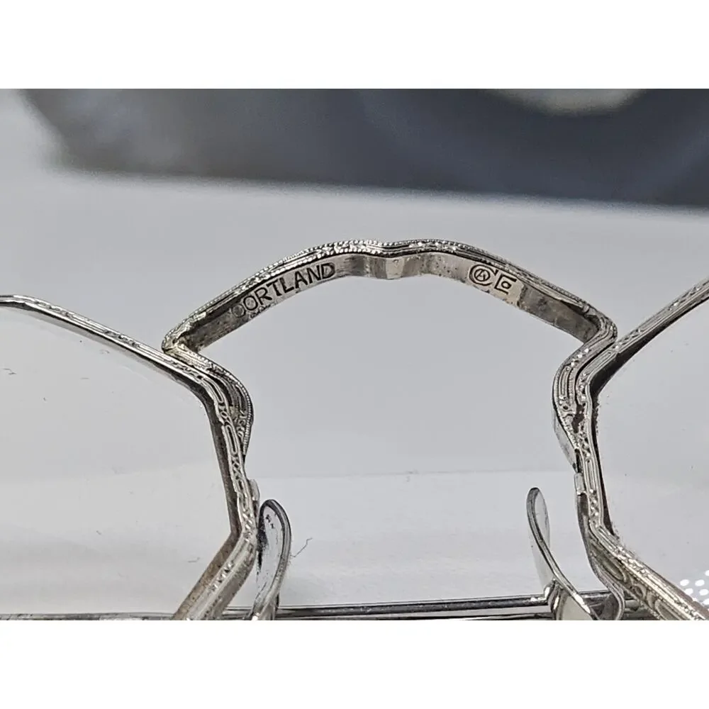 Art Deco Cortland White Gold Filled Octagon Framed Glasses - 10K White Gold Pads